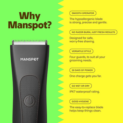 MANSPOT Manscape Groin & Body Hair Trimmer for Men – Waterproof Electric Body Groomer with Ceramic Blades & 90-Minute Runtime