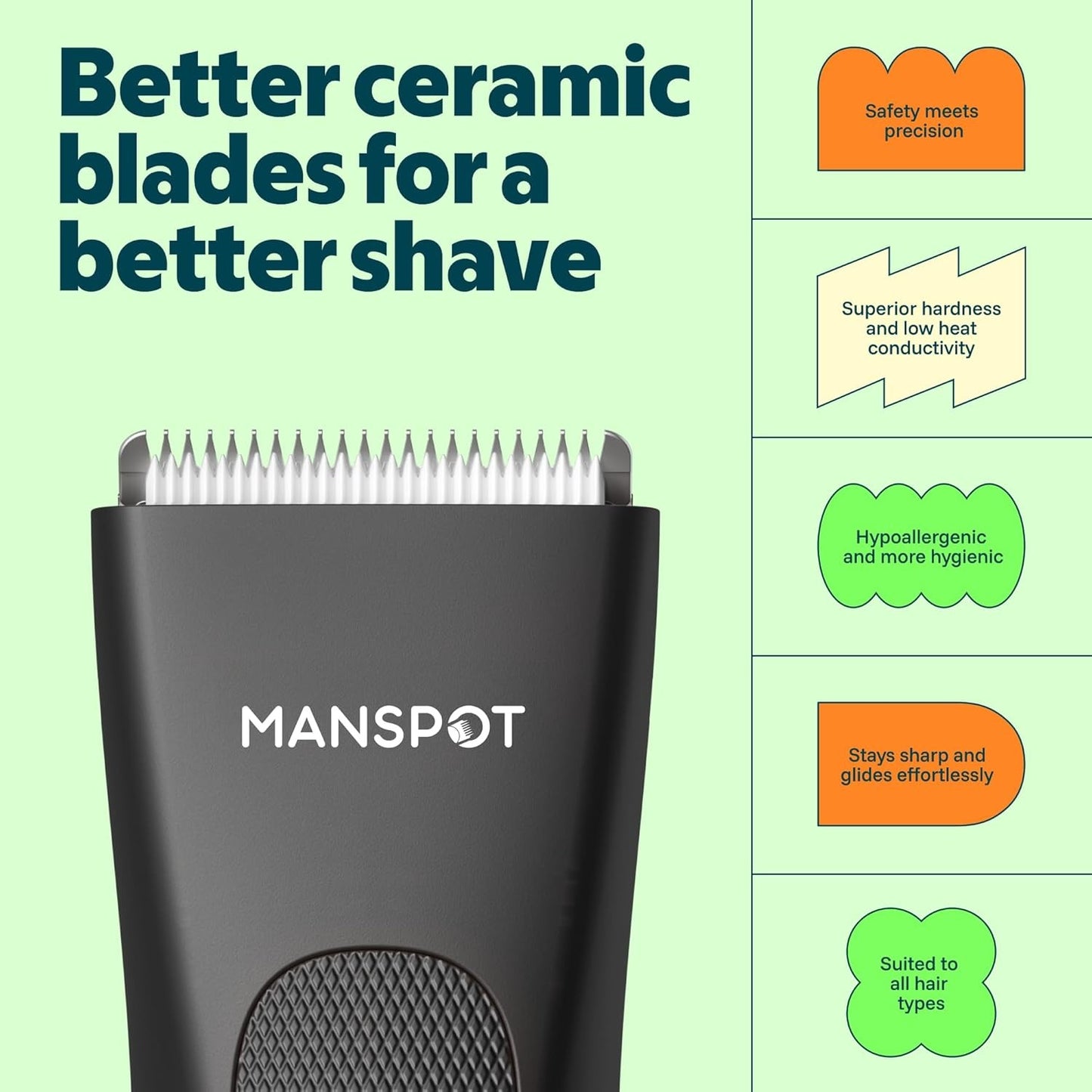 MANSPOT Manscape Groin & Body Hair Trimmer for Men – Waterproof Electric Body Groomer with Ceramic Blades & 90-Minute Runtime
